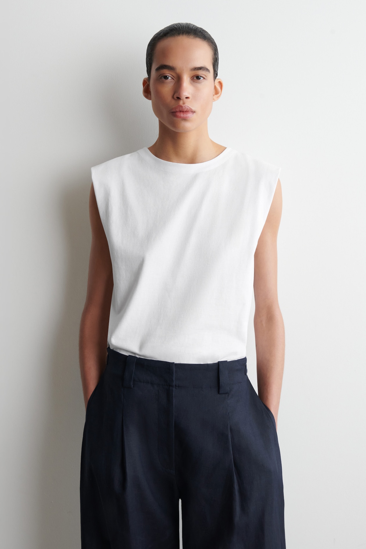 FOLDED-SHOULDER COTTON-JERSEY TANK TOP