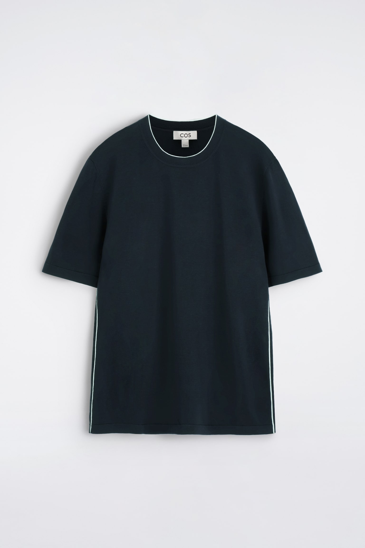 CONTRAST-TIPPED SILK-COTTON T-SHIRT - NÁMORNÍCKA MODRÁ / BIELA/HNEDÁ / ČIERNA - 1