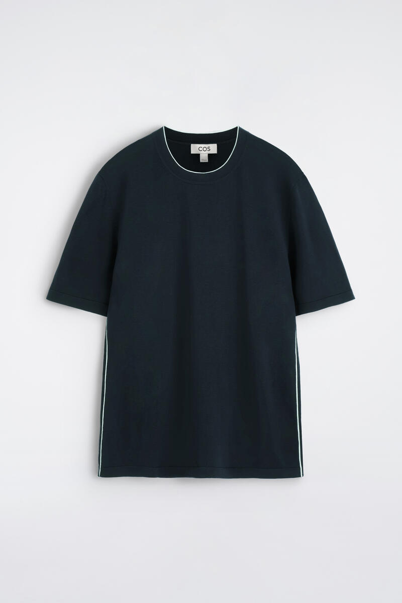 COS Contrast-Tipped Silk-Cotton T-Shirt Navy/White Men's Extra Large