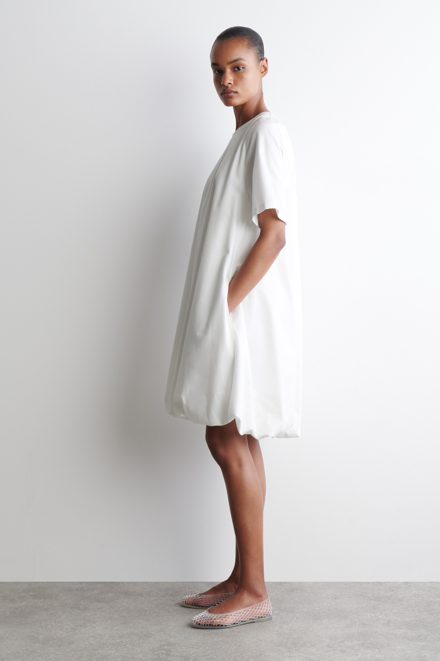 ROBE COURTE À OURLET BULLE - BLANC - 3