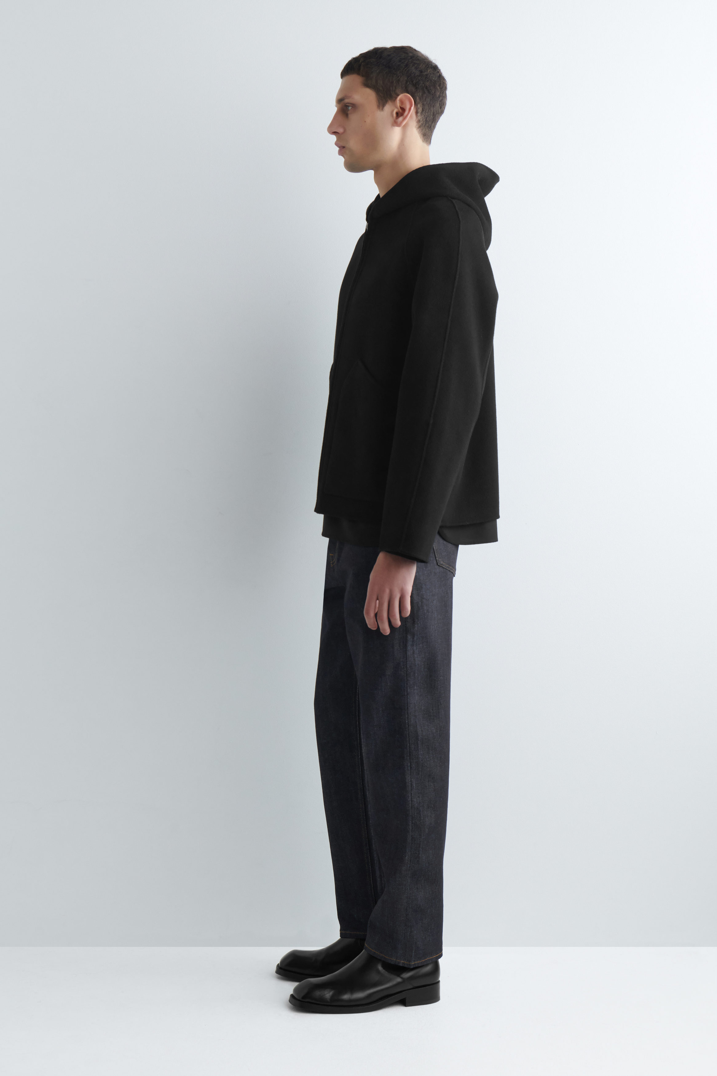 DOUBLE-FACED WOOL ZIP-UP HOODIE - BLACK | COS US