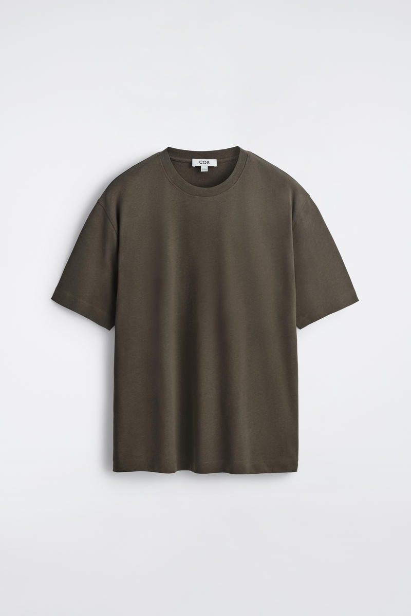 Relaxed Cotton-Linen T-Shirt in Brown