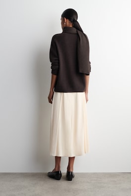 PLEATED A-LINE MIDI SKIRT — CREAM 4