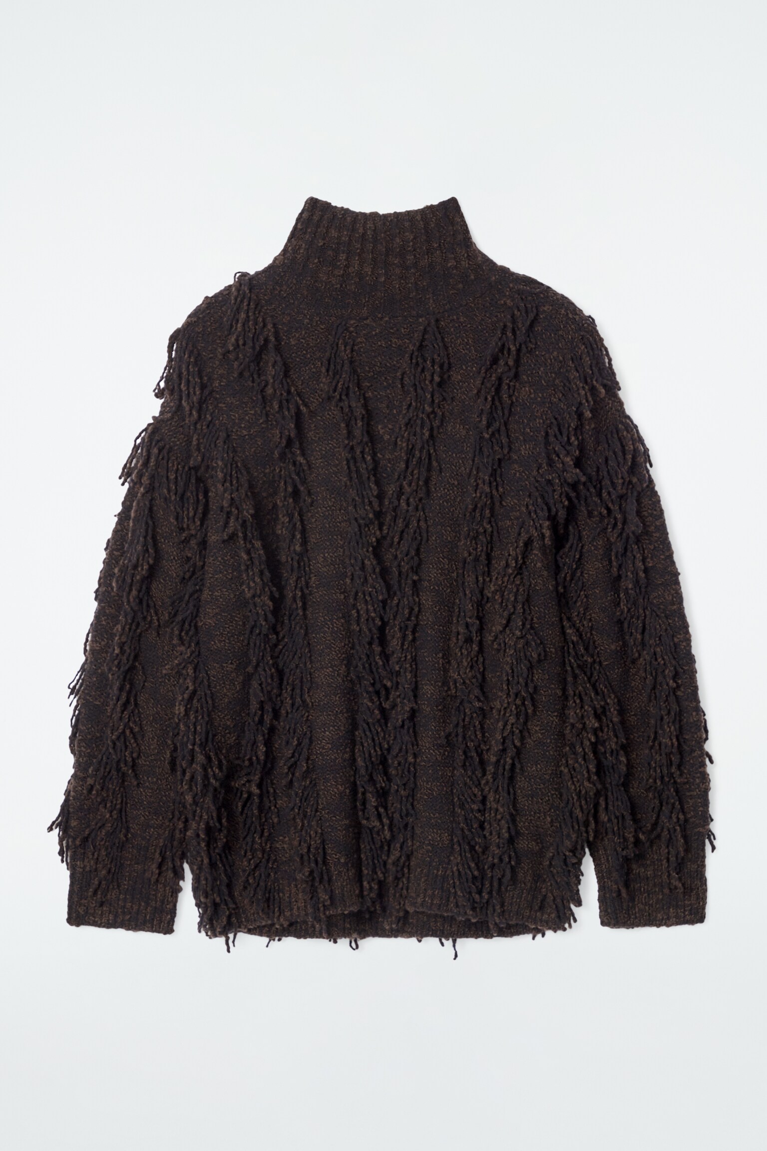 PULL FRANGÉ EN LAINE - BRUN / NOIR