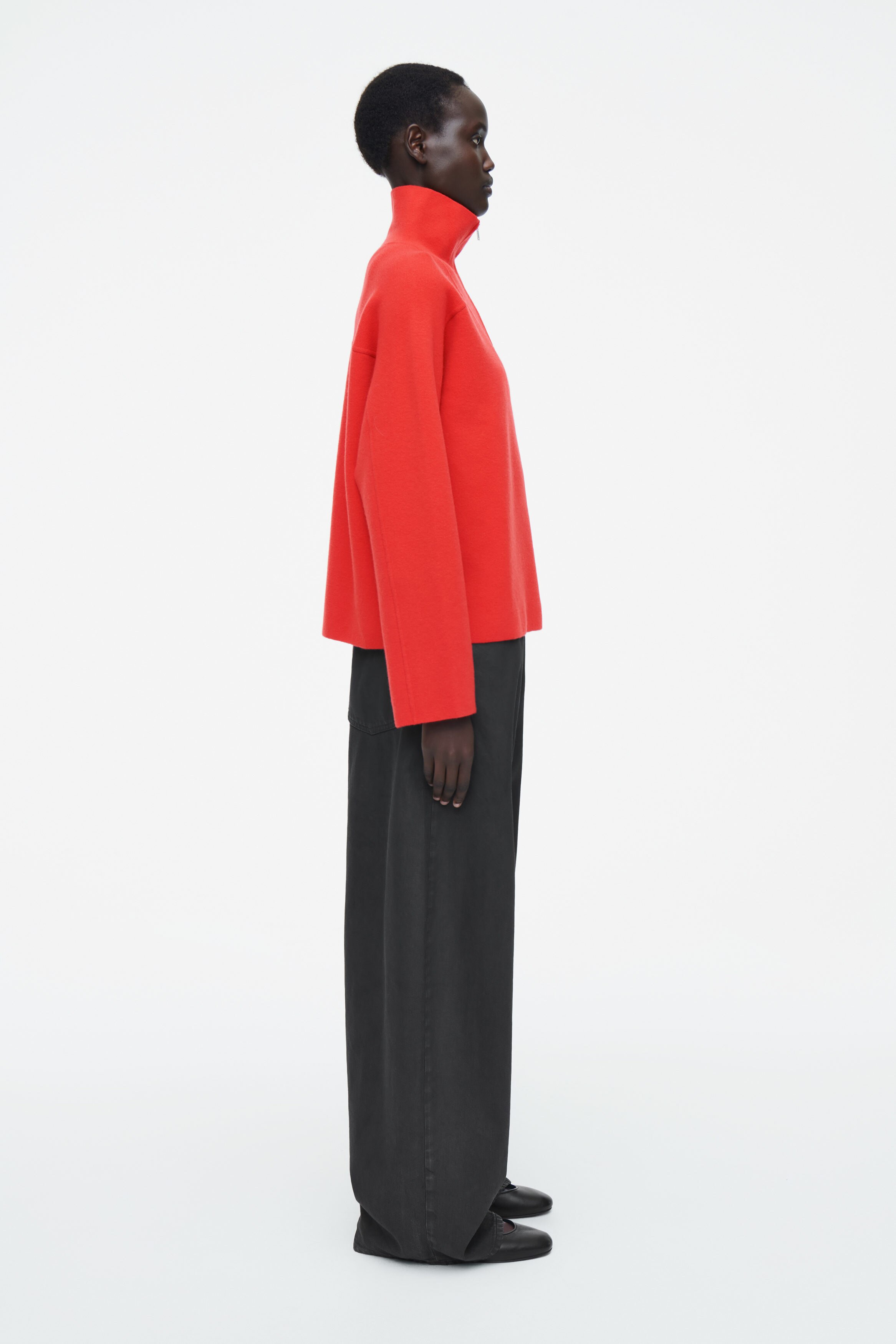 MERINO WOOL HALF-ZIP SWEATER - BRIGHT RED | COS