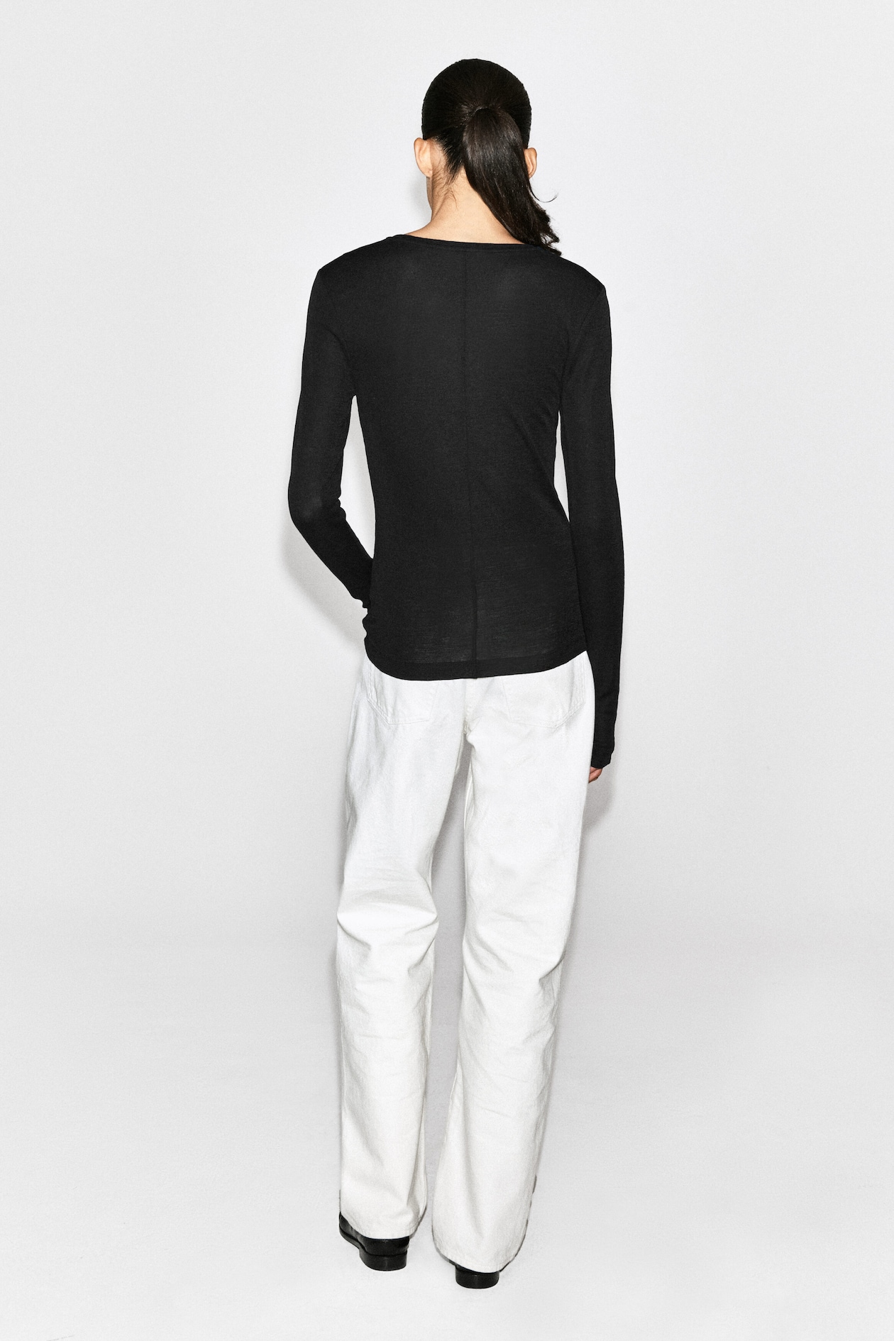 COTTON LONG-SLEEVED TOP — BLACK