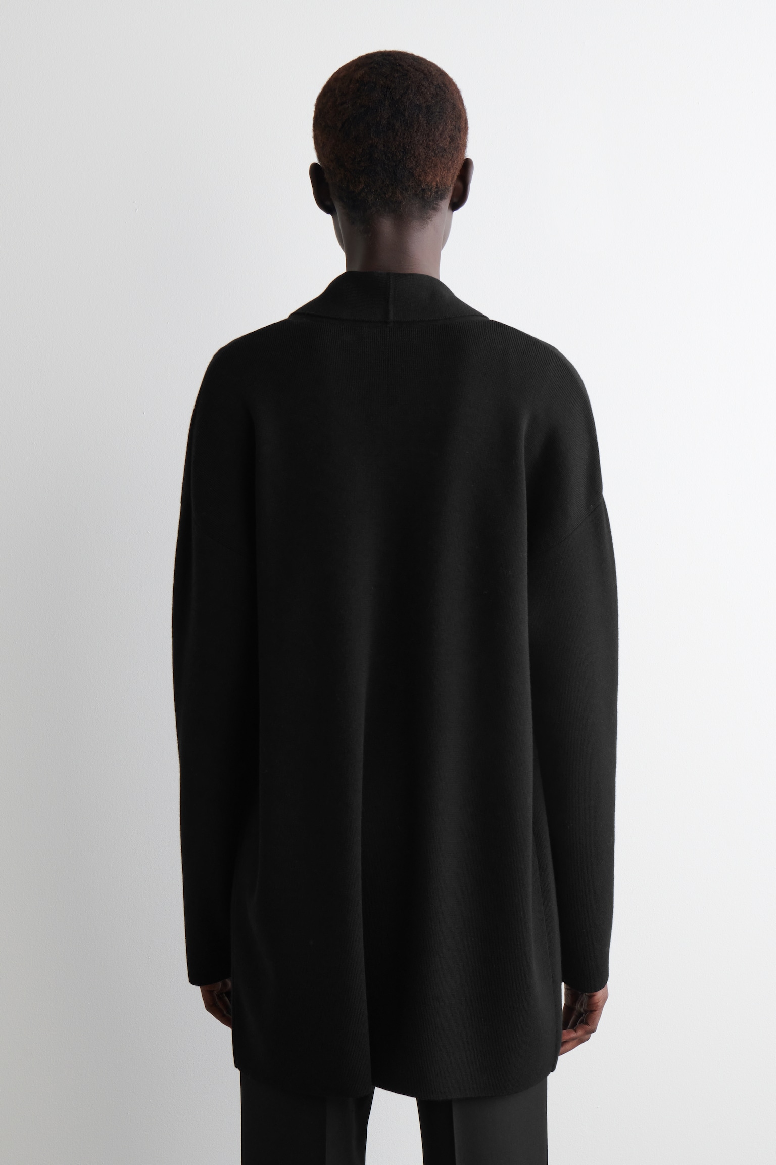 DRAPED-COLLAR MERINO WOOL CARDIGAN - BLACK - 3