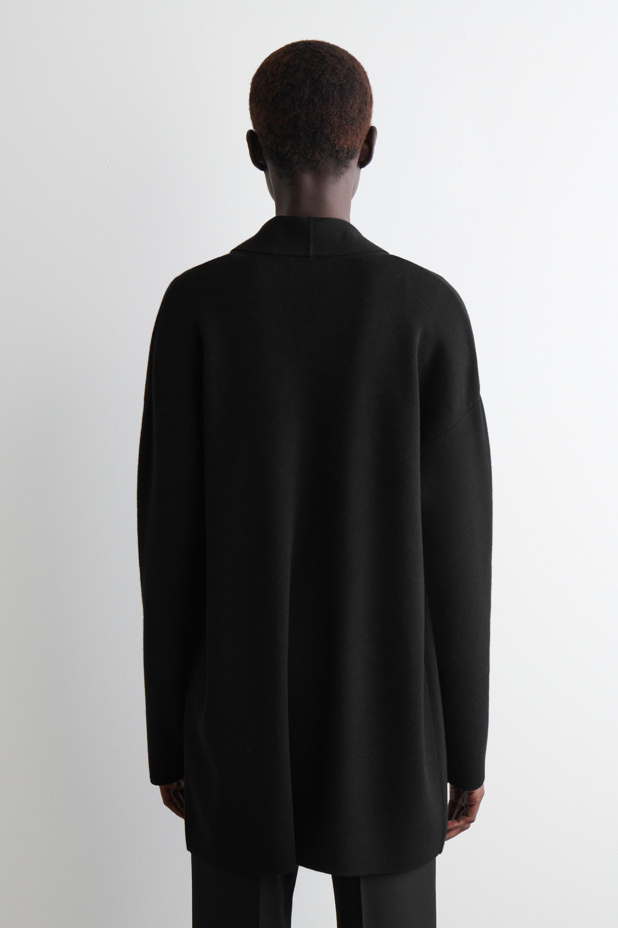 DRAPED-COLLAR MERINO WOOL CARDIGAN
