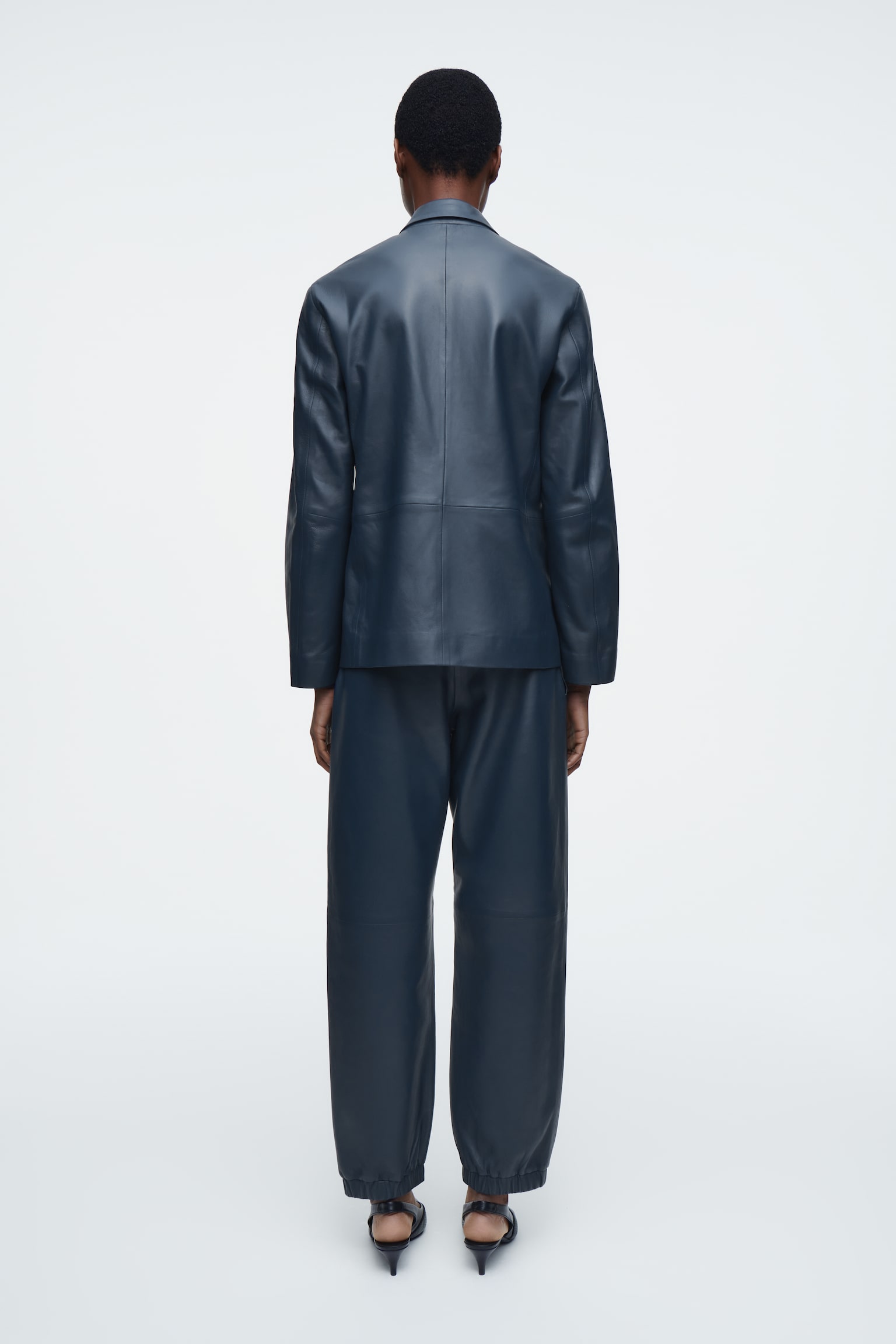PANTALON DE JOGGING DROIT EN CUIR - BLEU MARINE - 8