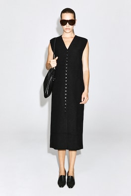 BUTTONED BOILED MERINO WOOL DRESS — BLACK 2