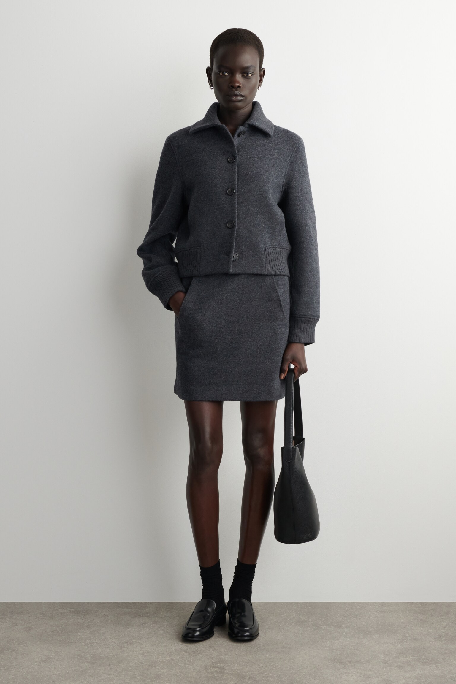 Fustă mini din lână merinos tratată - GRI - 6