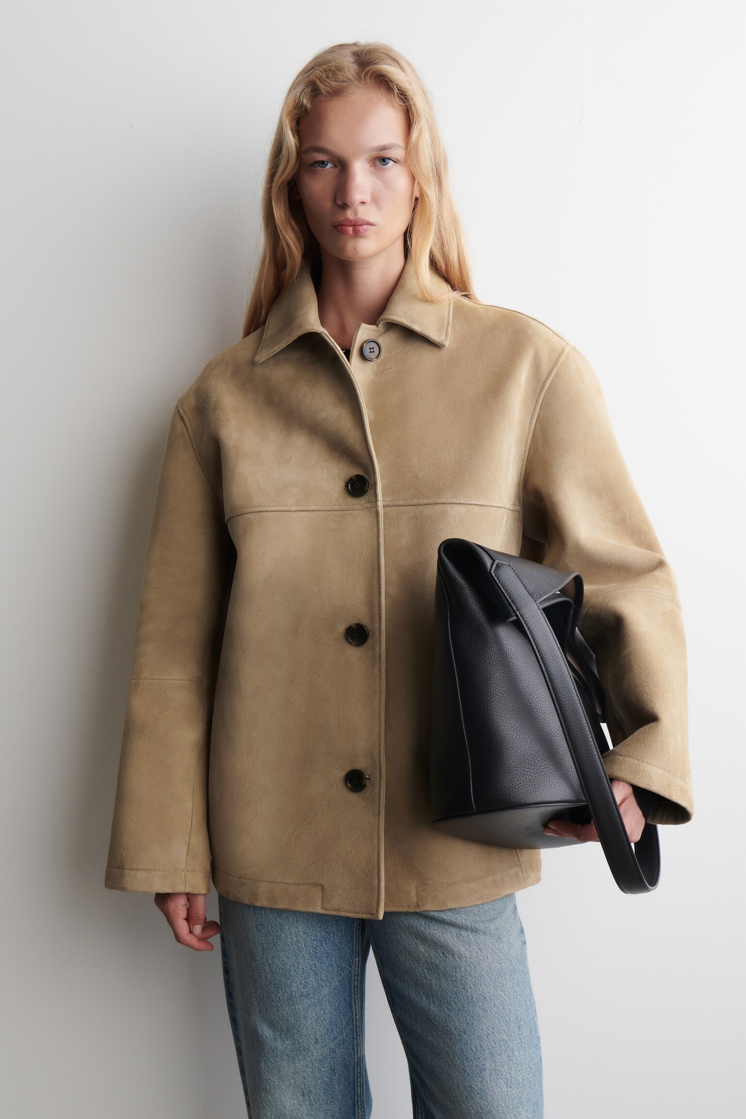 VESTE À COL EN DAIM - SABLE