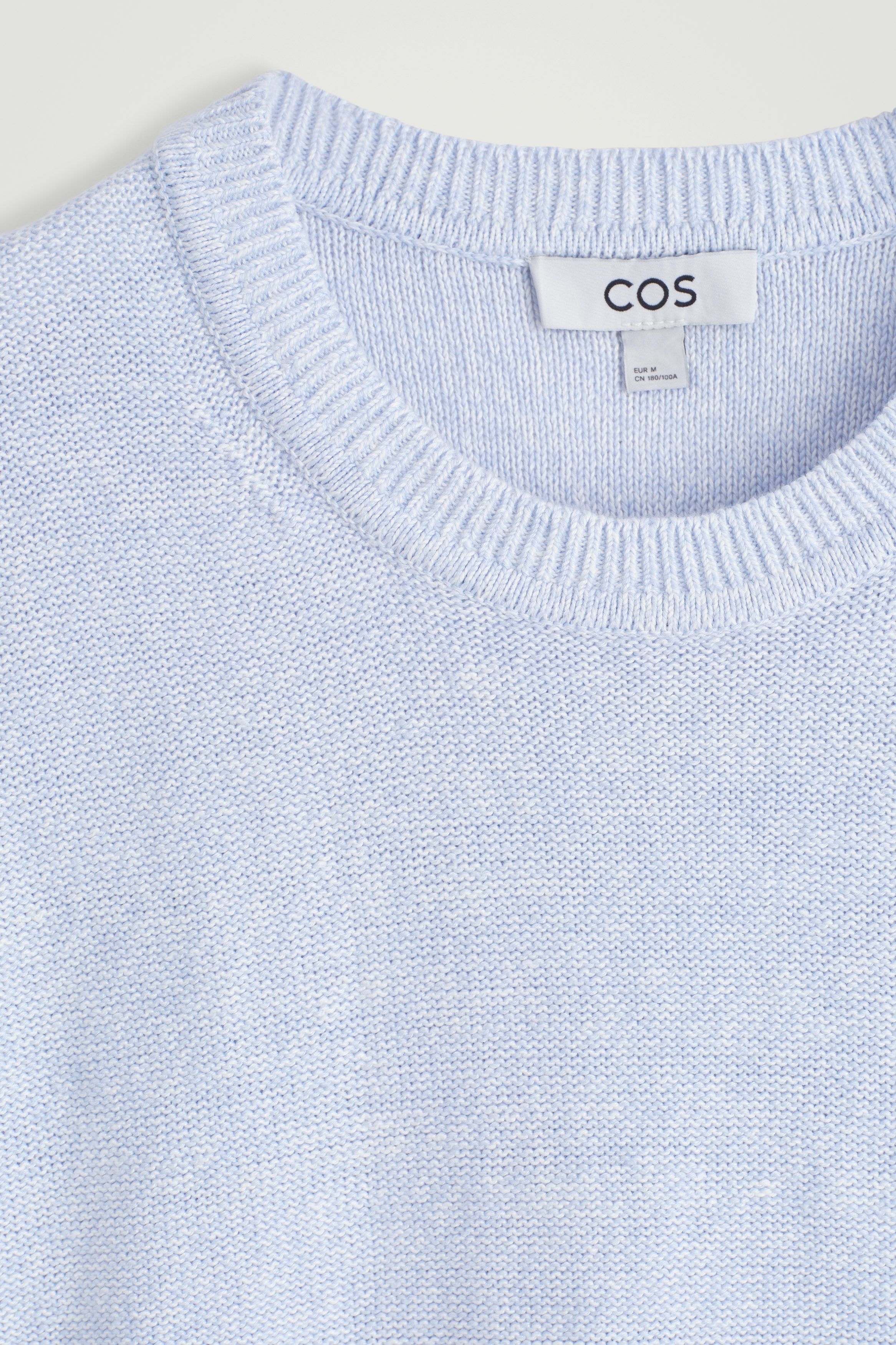 KNITTED LINEN-COTTON T-SHIRT - LIGHT BLUE MÉLANGE | COS