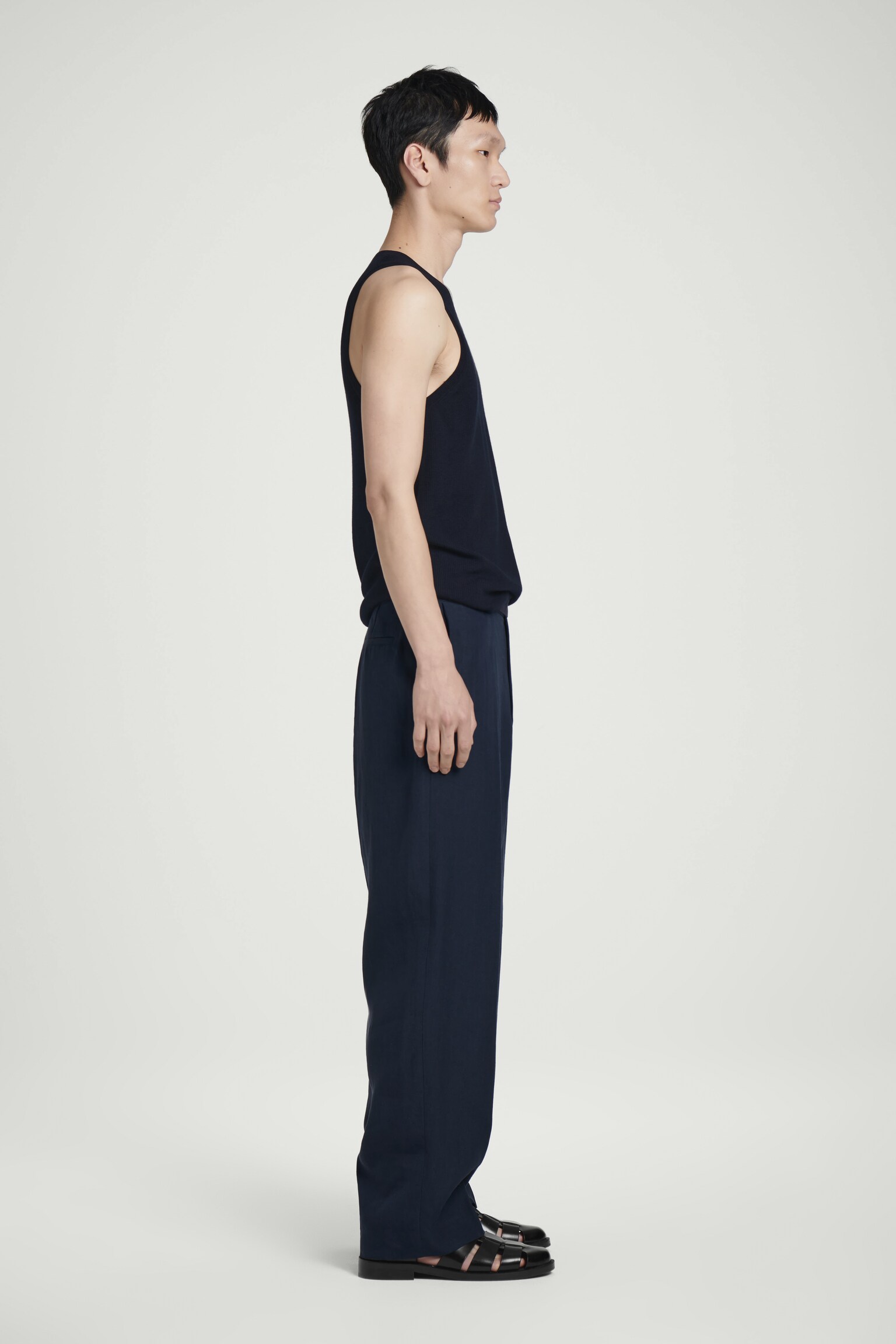 CANOTTA IN LANA MERINO A COSTE - BLU NAVY/GRIGIO MÉLANGE - 4