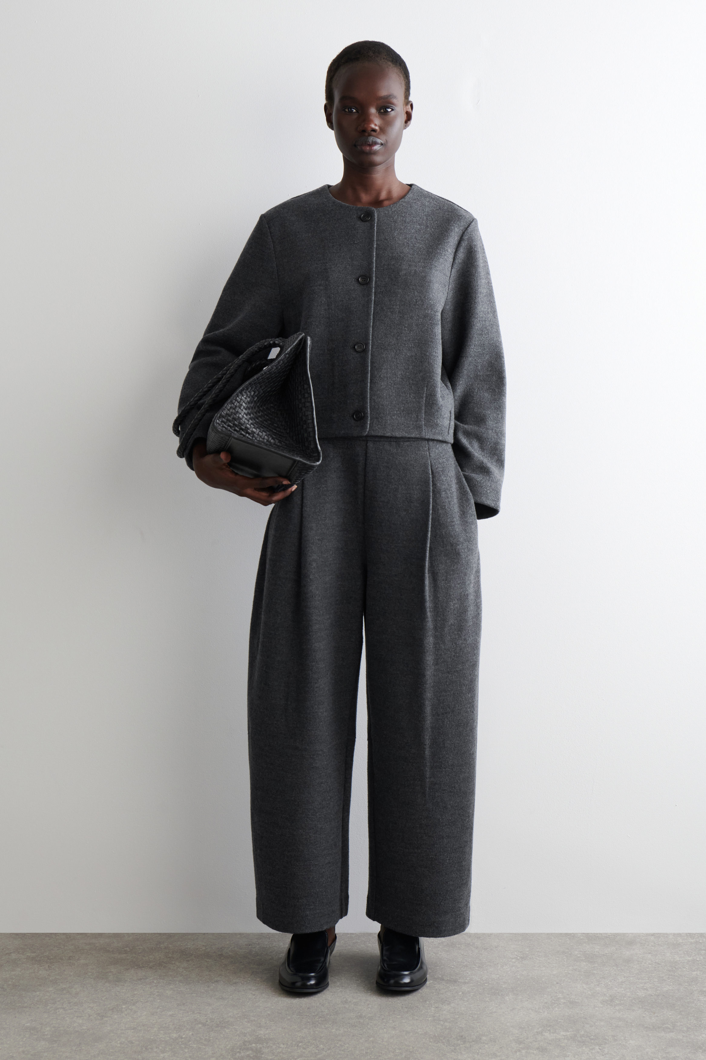 KARDIGAN Z MIESZANKI PARZONEJ WEŁNY MERINO - CIEMNOSZARY MELANŻ | COS