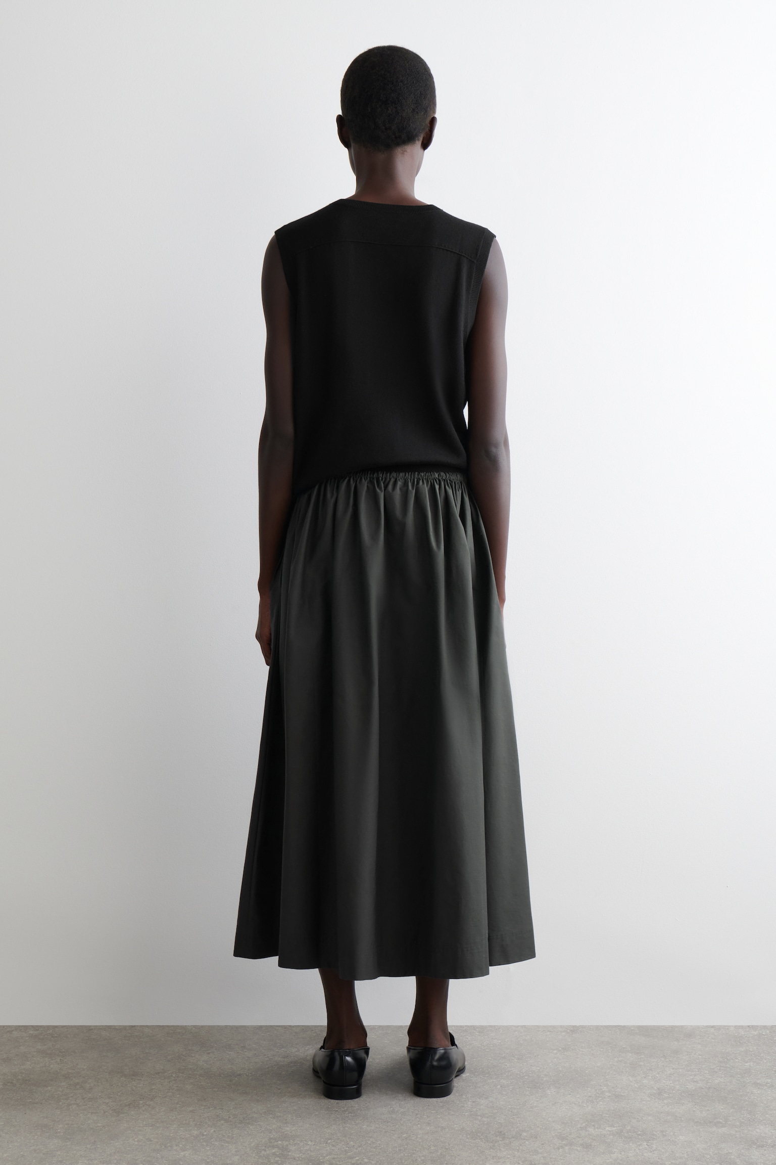 JUPE MIDI EN COTON À TAILLE AJUSTABLE - VERT FONCÉ - 5