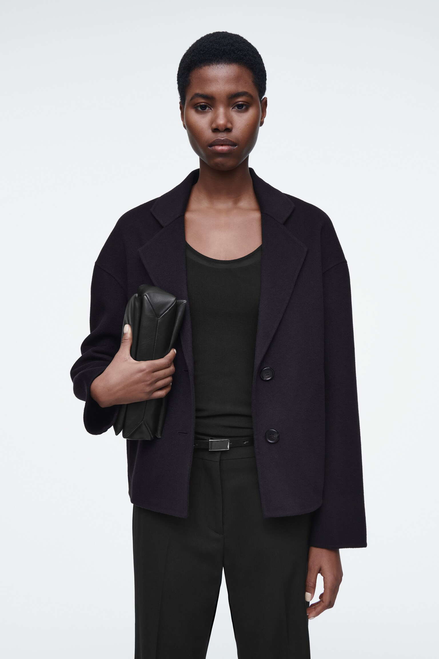 TAILORED DOUBLE-FACED WOOL JACKET - NAVY - 1