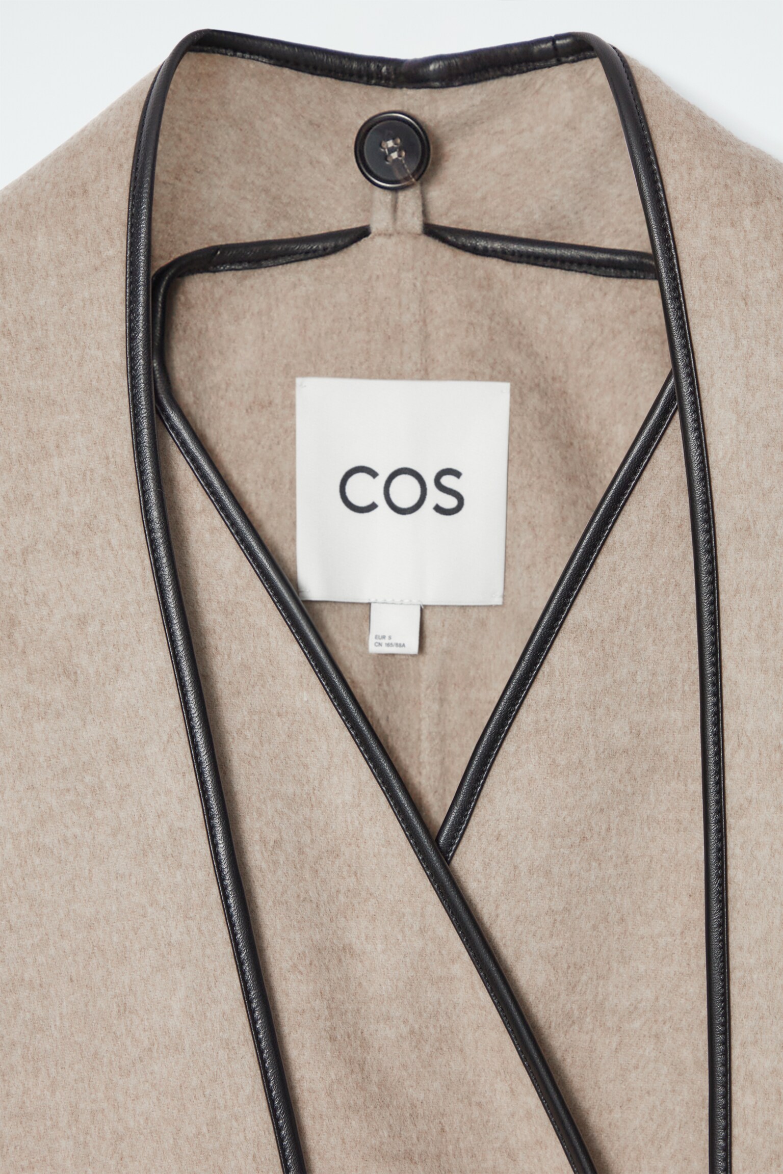 LEATHER-TRIMMED WOOL SCARF COAT - BEIGE/BLACK - 2