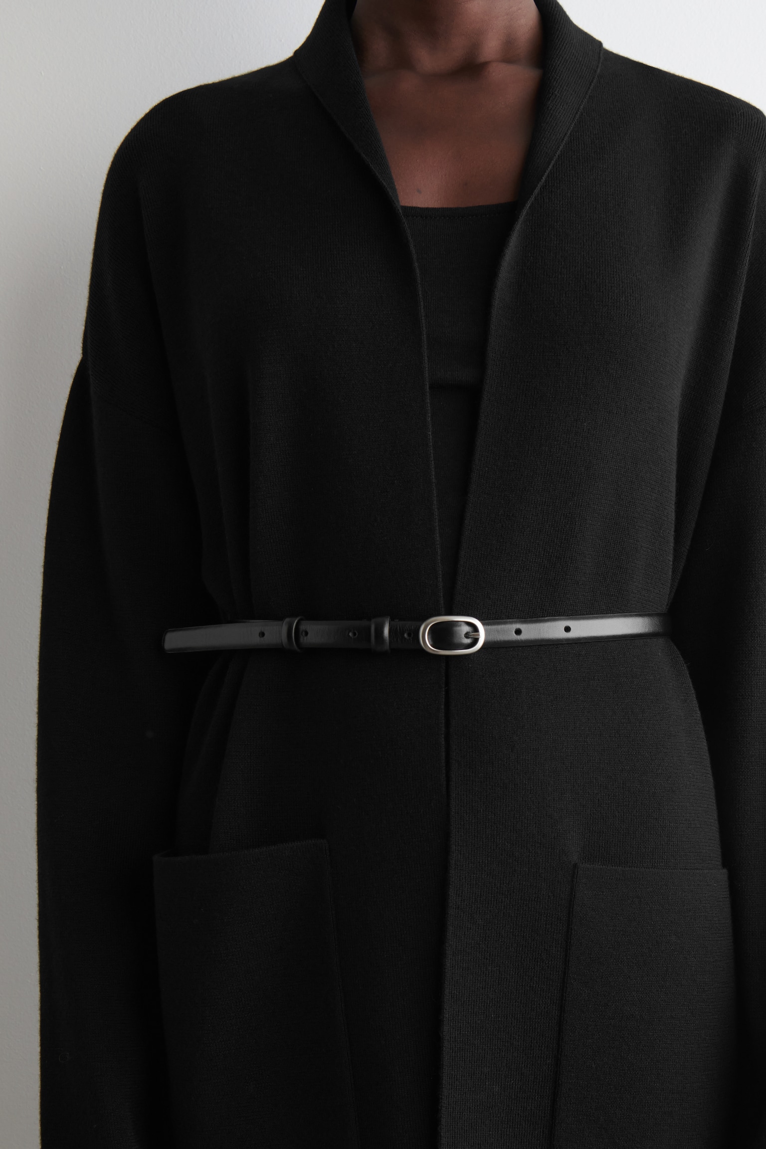 DRAPED-COLLAR MERINO WOOL CARDIGAN - BLACK - 4