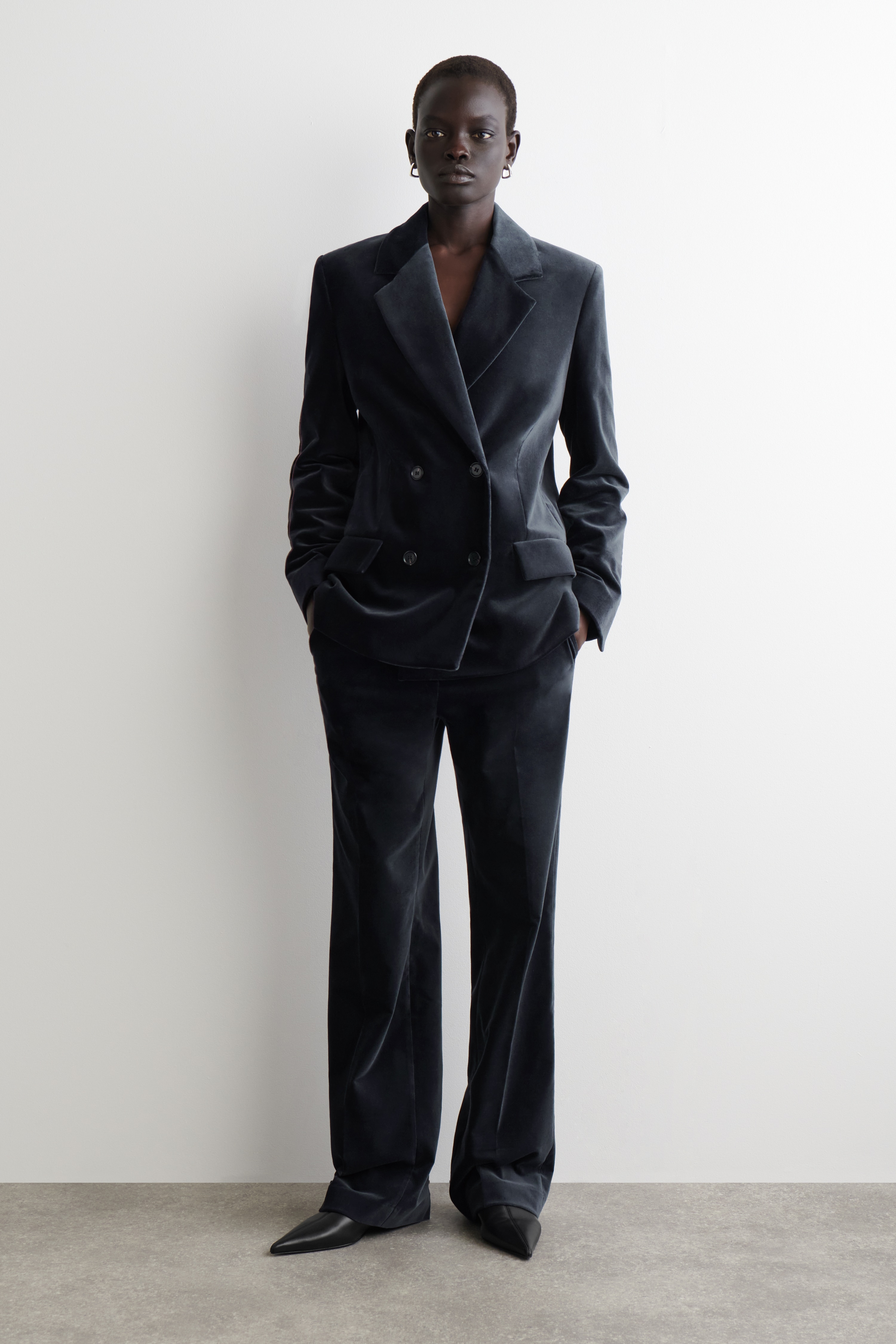 PANTALONI DREPȚI DIN CATIFEA - NAVY