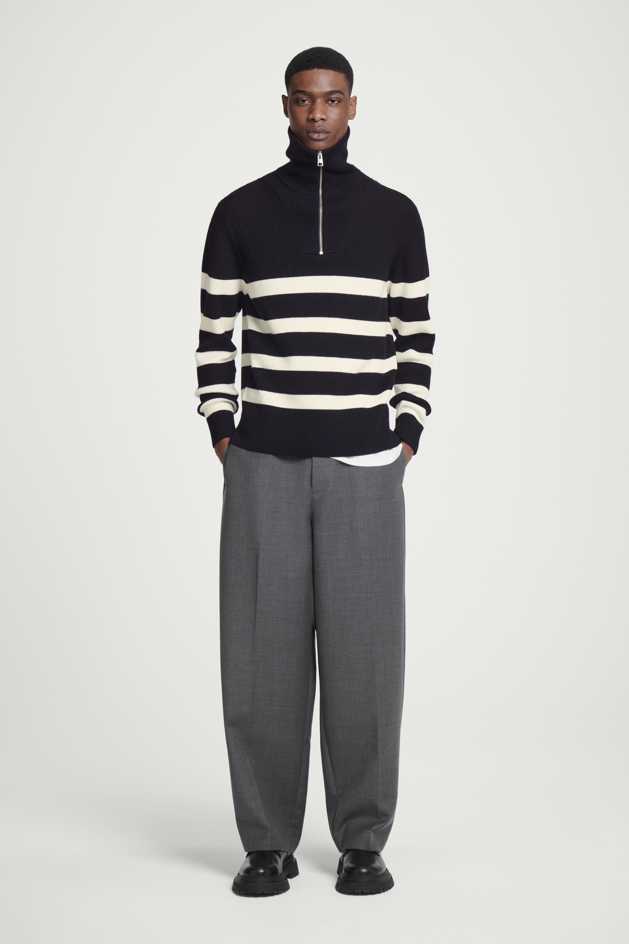 View larger image: MERINO WOOL HALF-ZIP JUMPER - BLACK / CREAM / STRIPED - Men | H&M GB 2