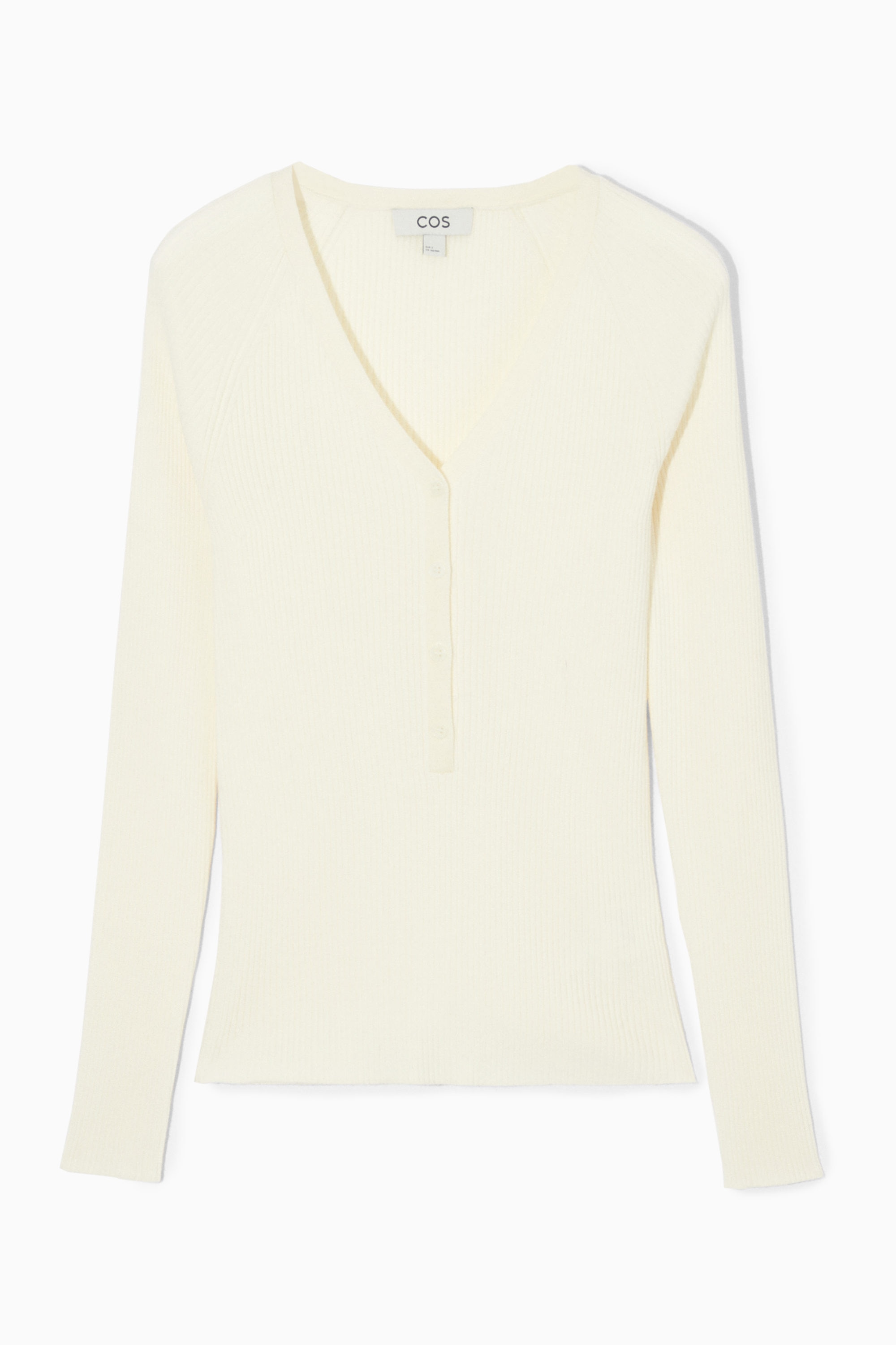 V-NECK RIBBED WOOL HENLEY TOP - CREAM | COS