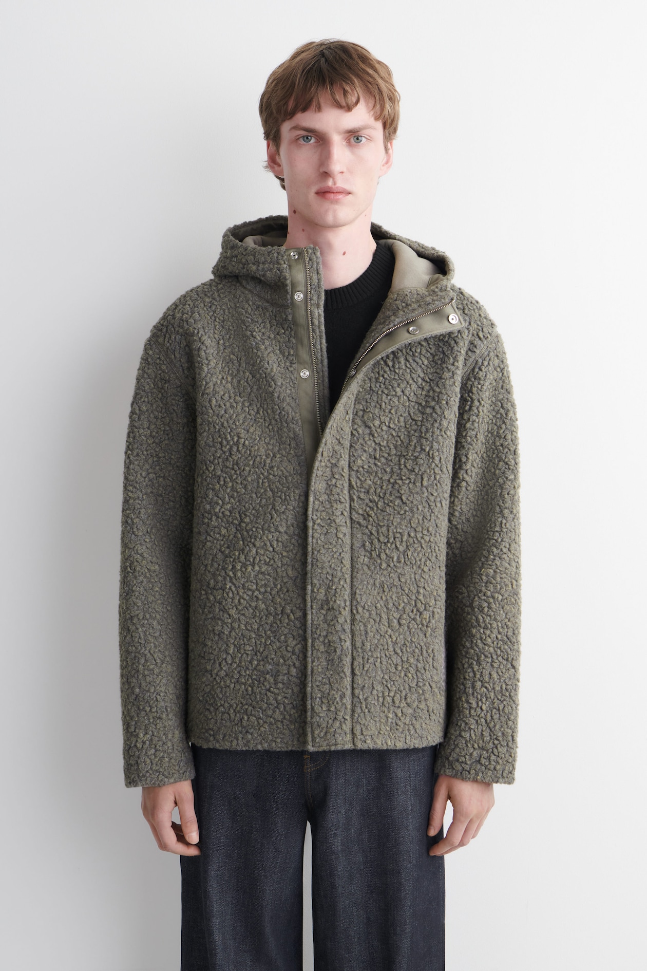 HOODED TEDDY JACKET — LIGHT-BROWN MÉLANGE