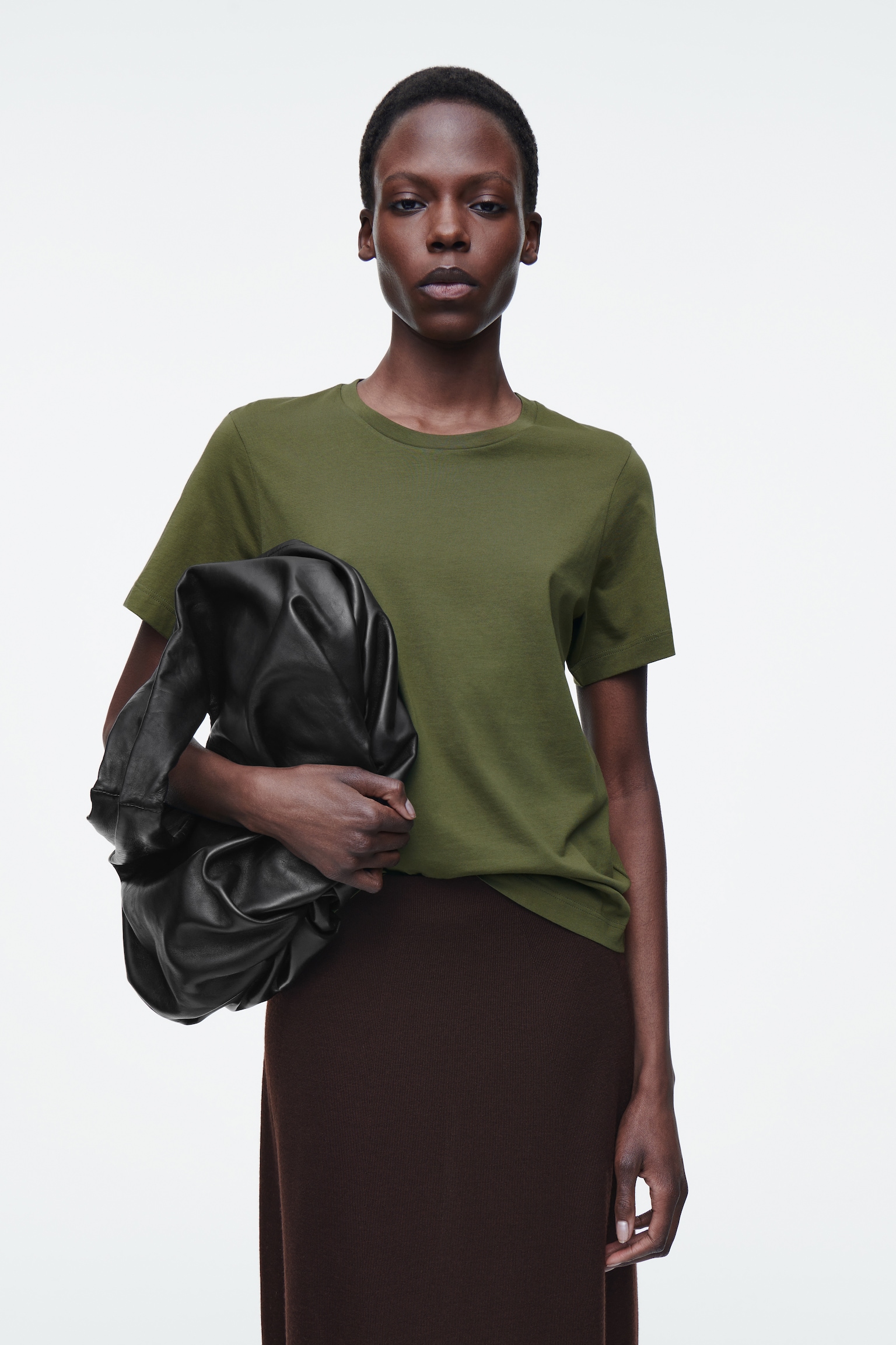 CREW-NECK COTTON T-SHIRT - DARK KHAKI/LIGHT-GREY MÉLANGE/NAVY/WHITE / STRIPED/BLACK/LIGHT BLUE/LIGHT YELLOW/WHITE/GREY MÉLANGE/DARK BROWN