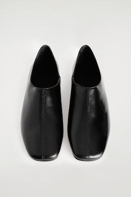 SQUARE-TOE LEATHER FLATS — BLACK 2