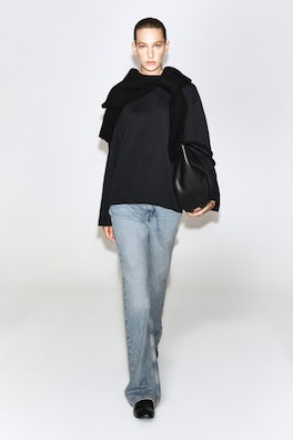 BRUSHED-COTTON LONG-SLEEVED T-SHIRT — BLACK 2