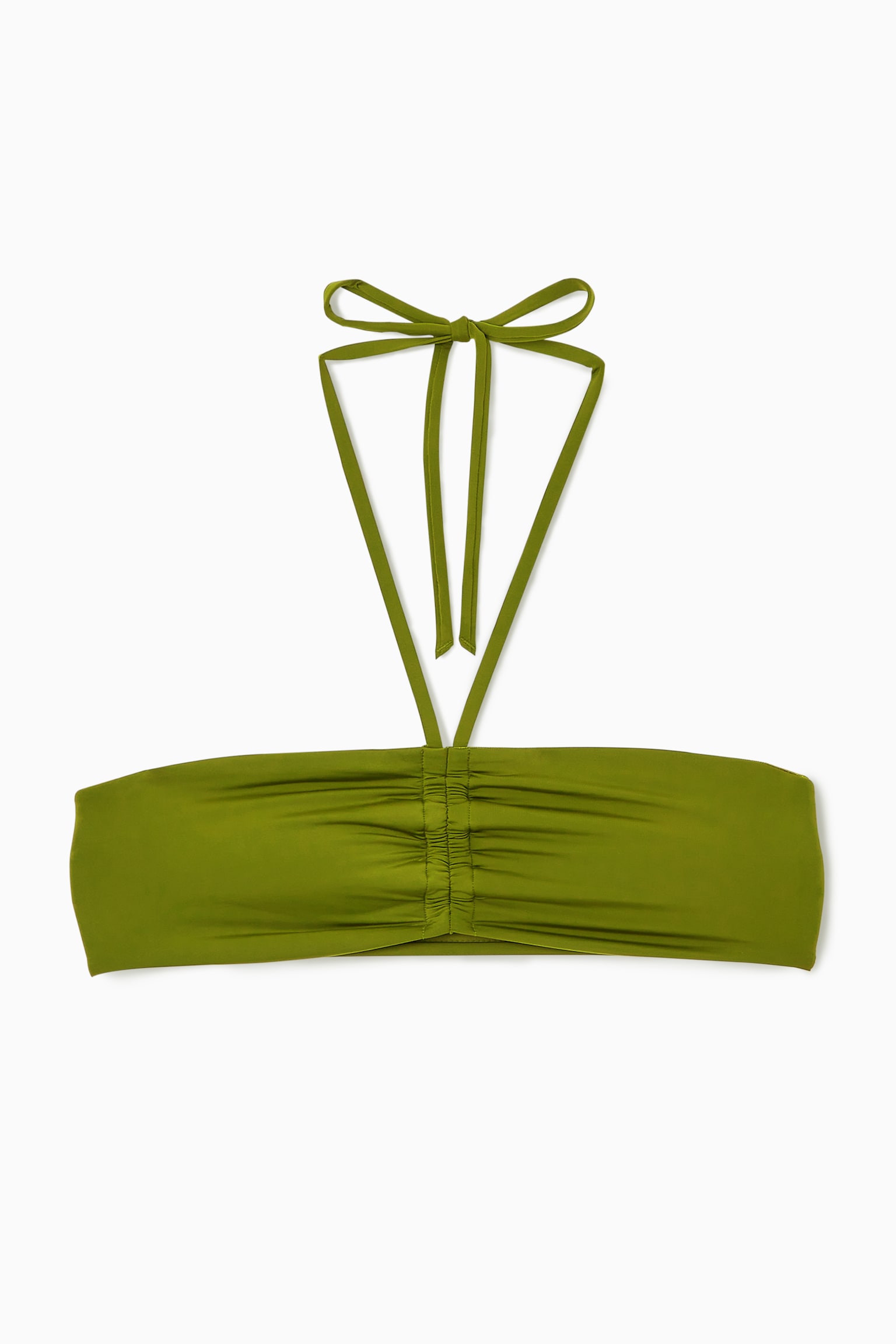 HALTERNECK BANDEAU BIKINI TOP - GREEN/NAVY / STRIPED