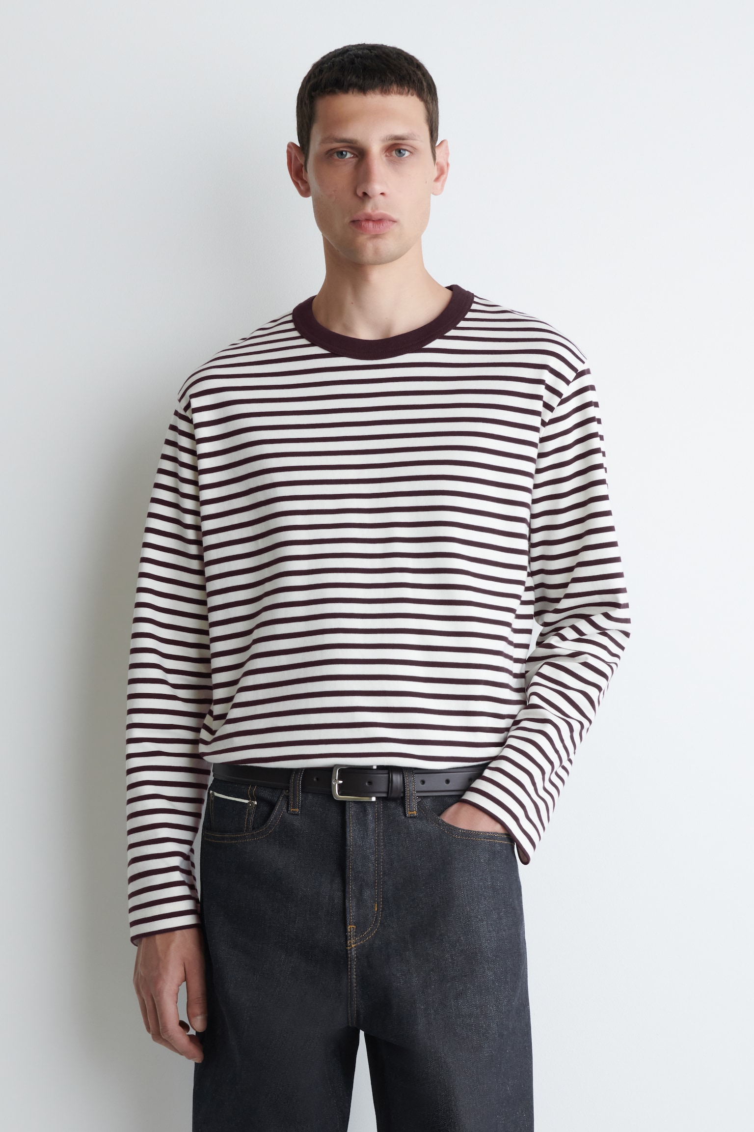RELAXED JERSEY INTERLOCK LONG-SLEEVED T-SHIRT - RED / WHITE / STRIPED/BLUE/BLACK/WHITE/DARK GREEN/NAVY