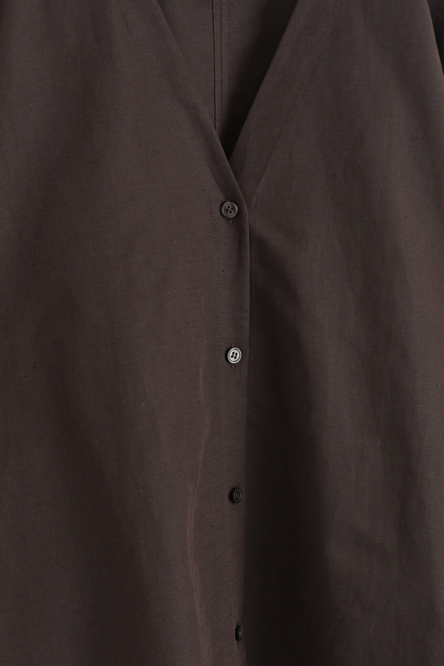 CAMISA DE LINO Y ALGODÓN CON CUELLO DE PICO - MARRÓN OSCURO/ROSA - 3