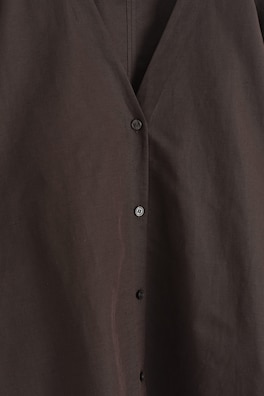 V-NECK LINEN-COTTON SHIRT — DARK BROWN 1