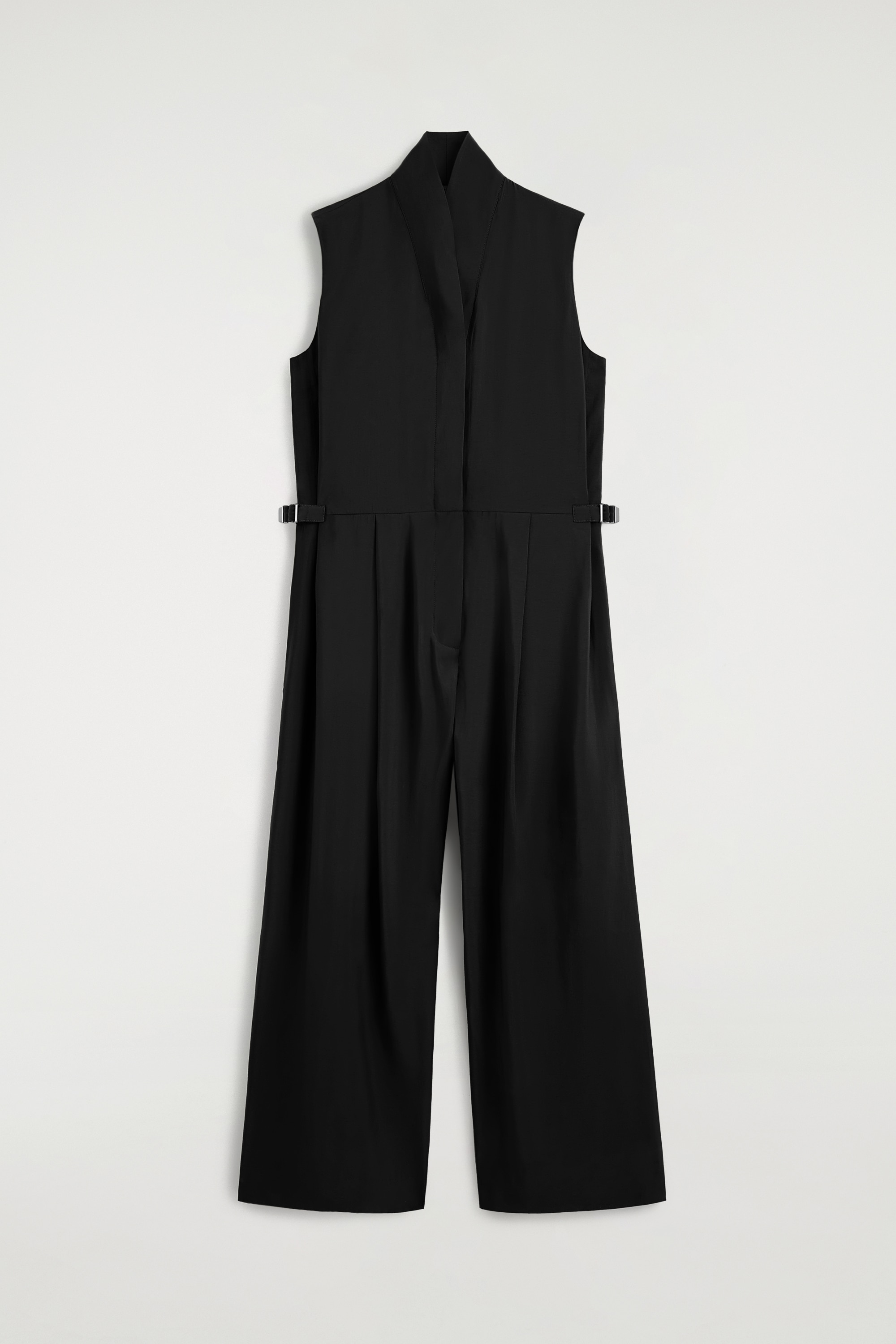 SHAWL-COLLAR UTILITY JUMPSUIT - BLACK/KHAKI