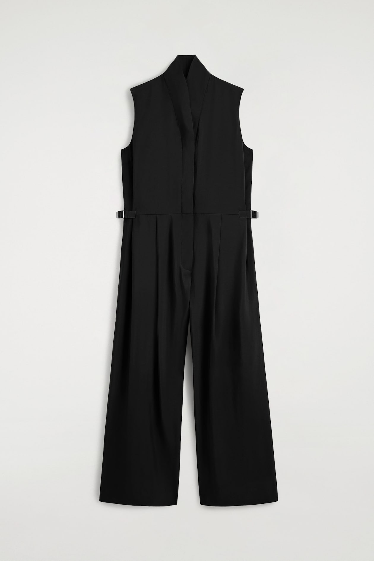 SHAWL-COLLAR UTILITY JUMPSUIT — BLACK