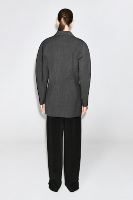 SCULPTED DOUBLE-BREASTED LONG-LINE BLAZER — GRAY MÉLANGE 5