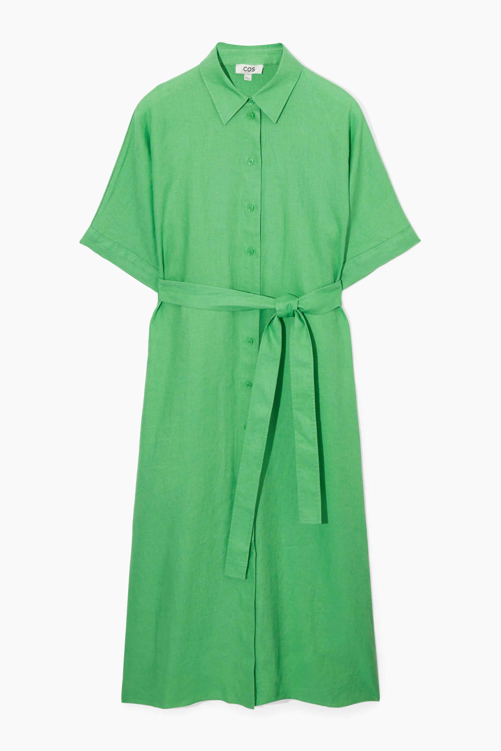 BELTED LINEN SHIRT DRESS - GREEN | COS