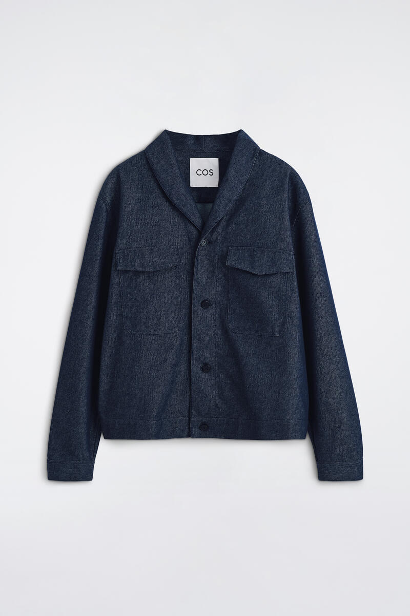 Shawl-Collar Denim-Effect Overshirt in Indigo