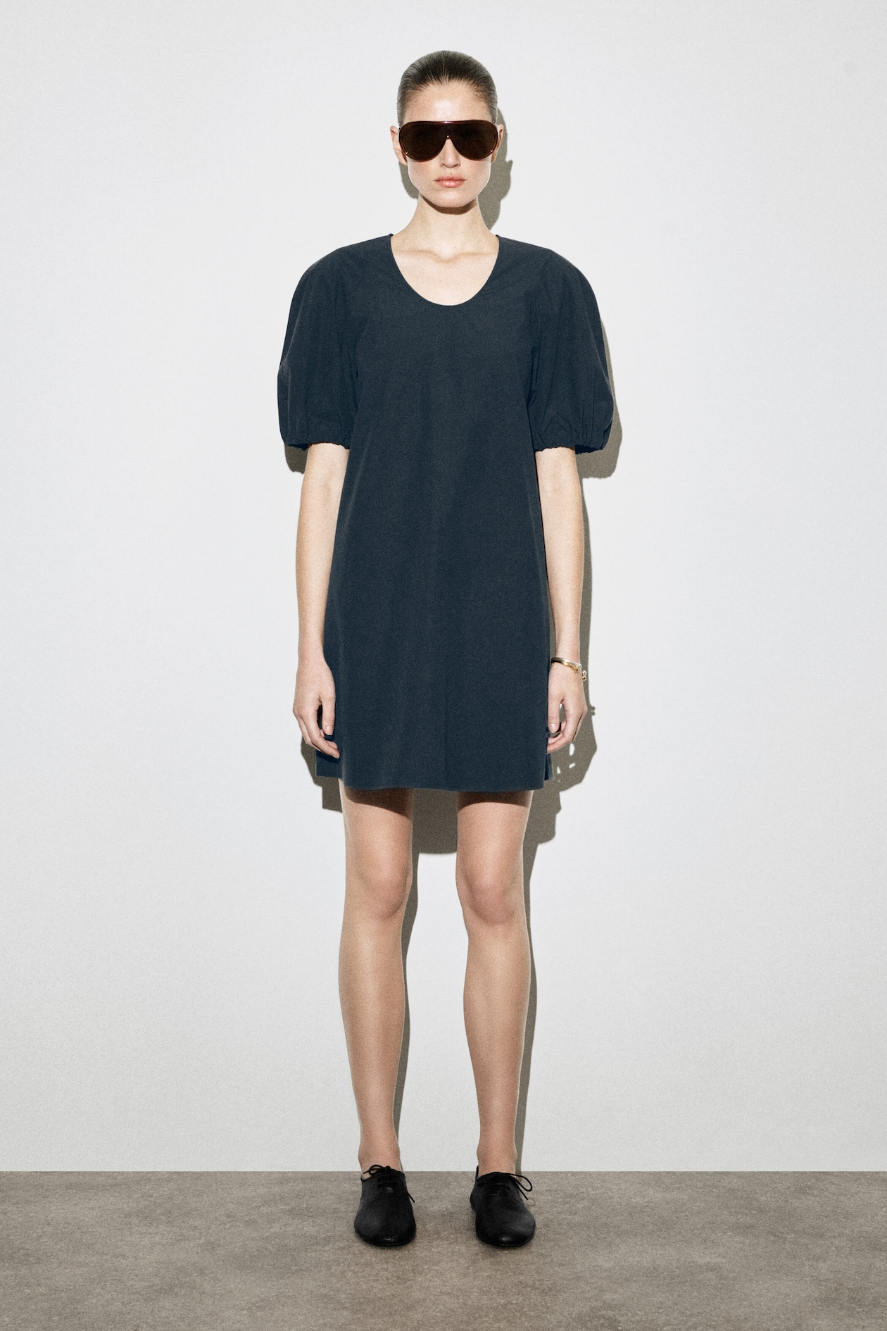 PUFF-SLEEVE COTTON MINI DRESS