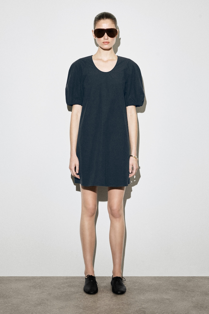COS Women's Puff-Sleeve Mini Dress in Black | Cotton | Size: 12 COS Women's Puff-Sleeve Mini Dress in Black | Cotton | Size: 12