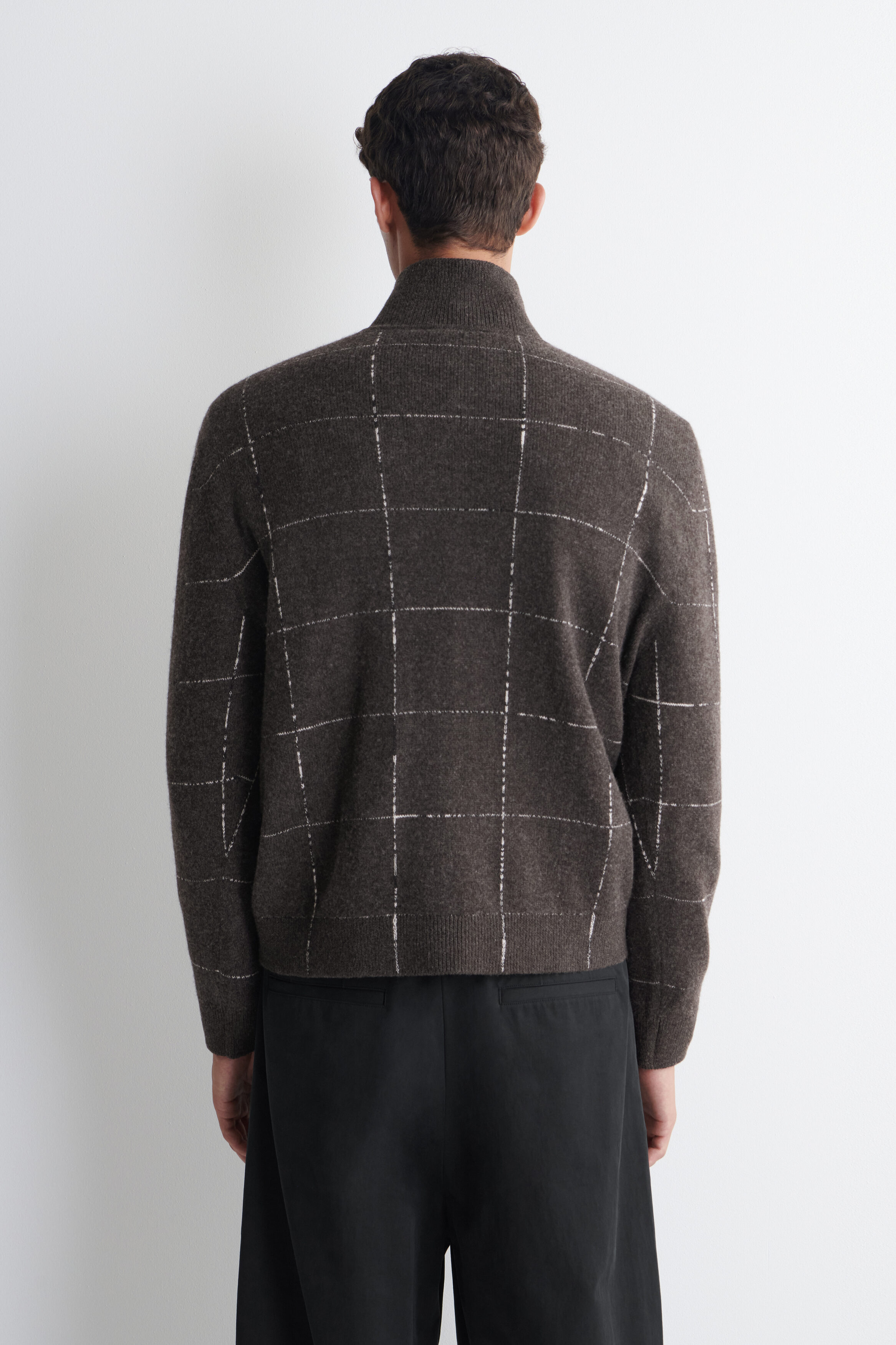 CHECKED WOOL-COTTON ZIP-UP SWEATER - BROWN / CHECKED | COS US
