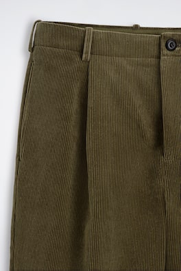 PLEATED CORDUROY RELAXED-FIT STRAIGHT-LEG TROUSERS — DARK KHAKI 6