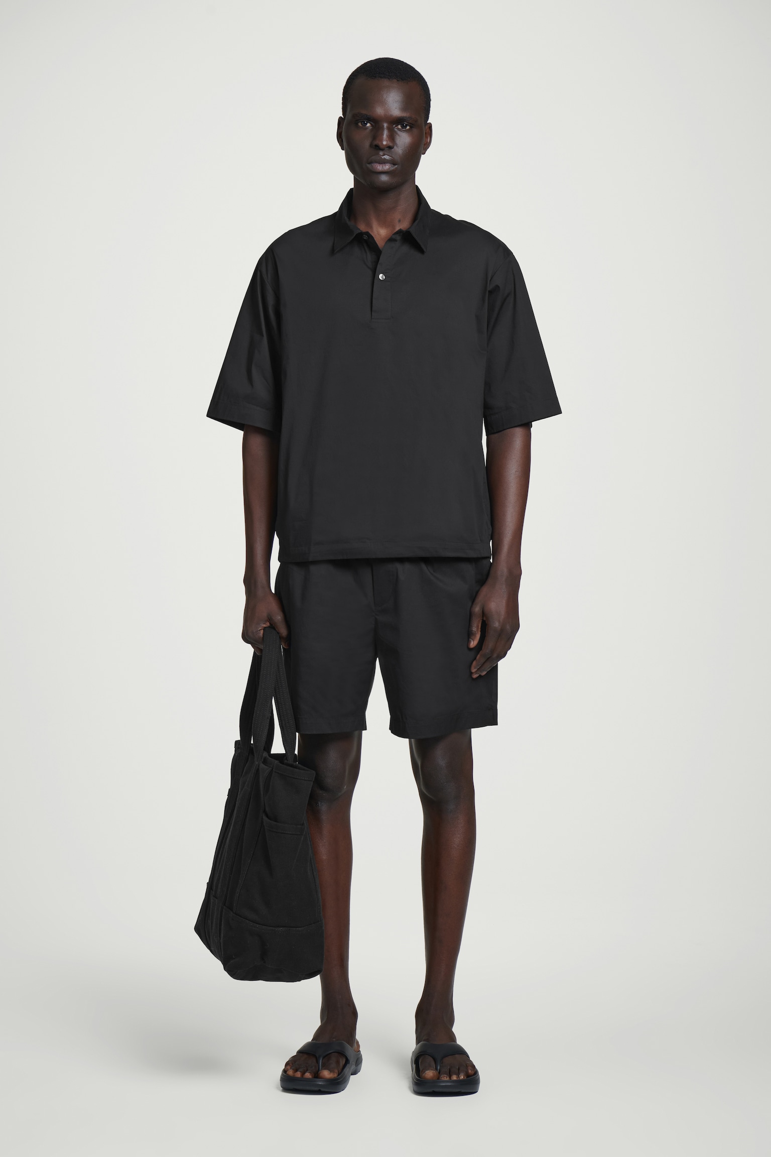 ELASTICATED COTTON-BLEND SHORTS - BLACK/SKY BLUE/NAVY