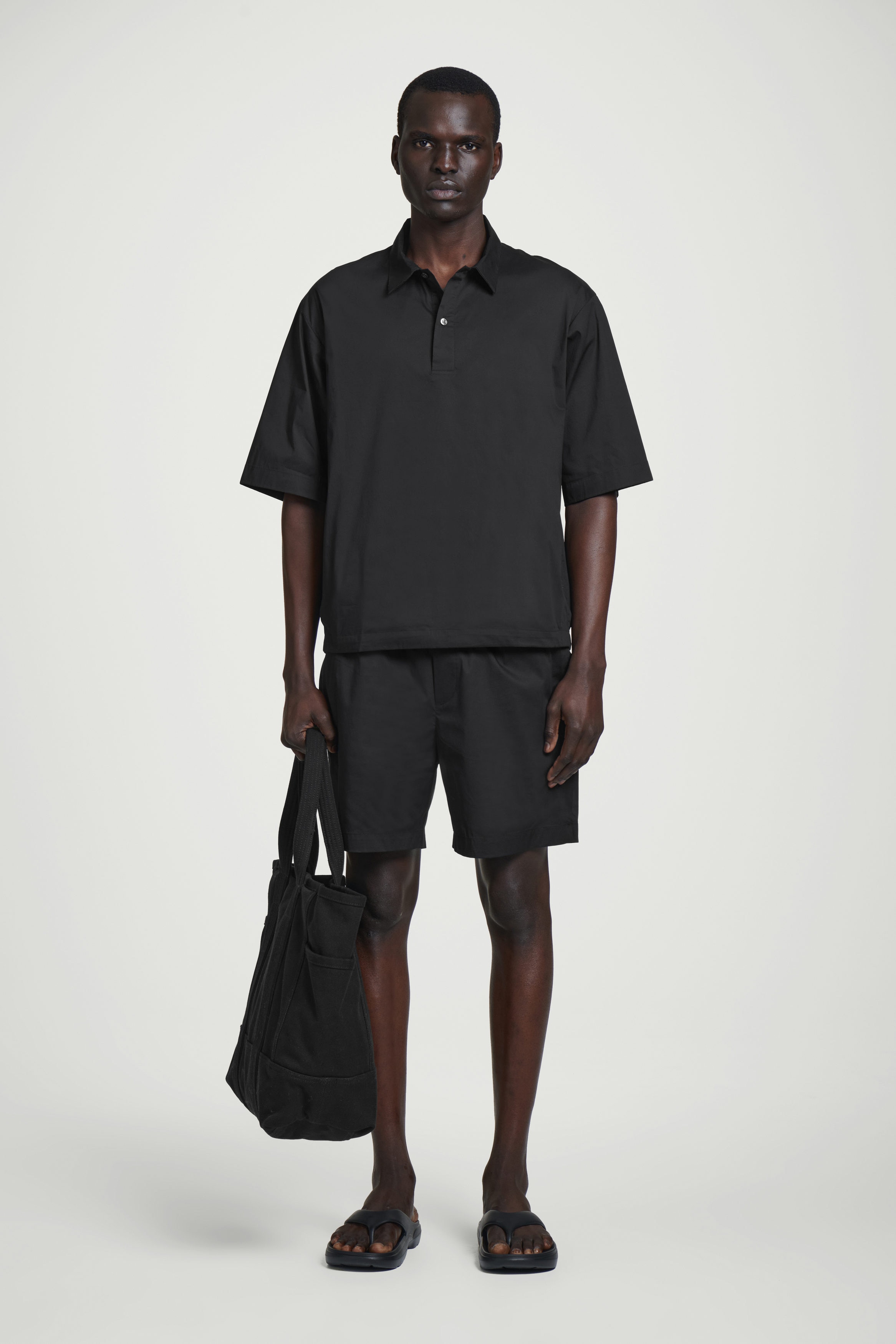 ELASTICATED COTTON-BLEND SHORTS - BLACK | COS