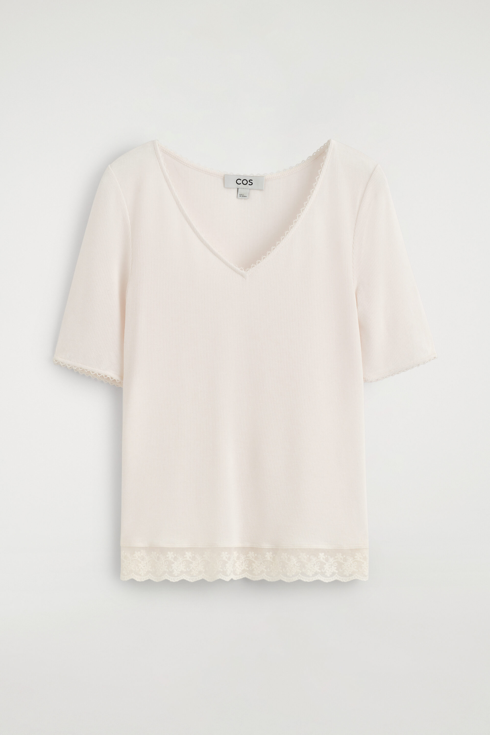 LACE-TRIMMED RIBBED V-NECK T-SHIRT - WHITE | COS US