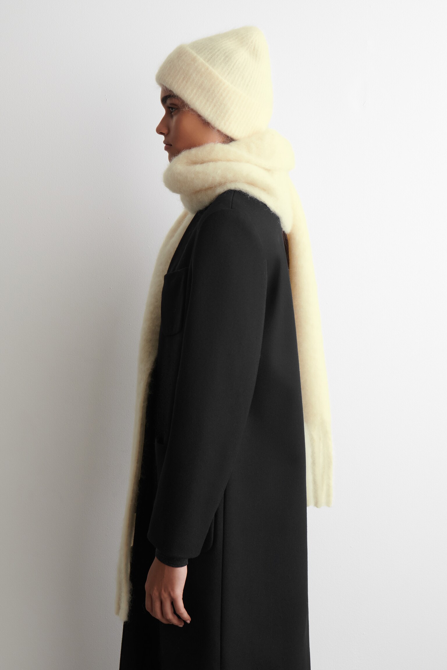 Fular din mohair periat cu franjuri - lapte bătut/RED - 3