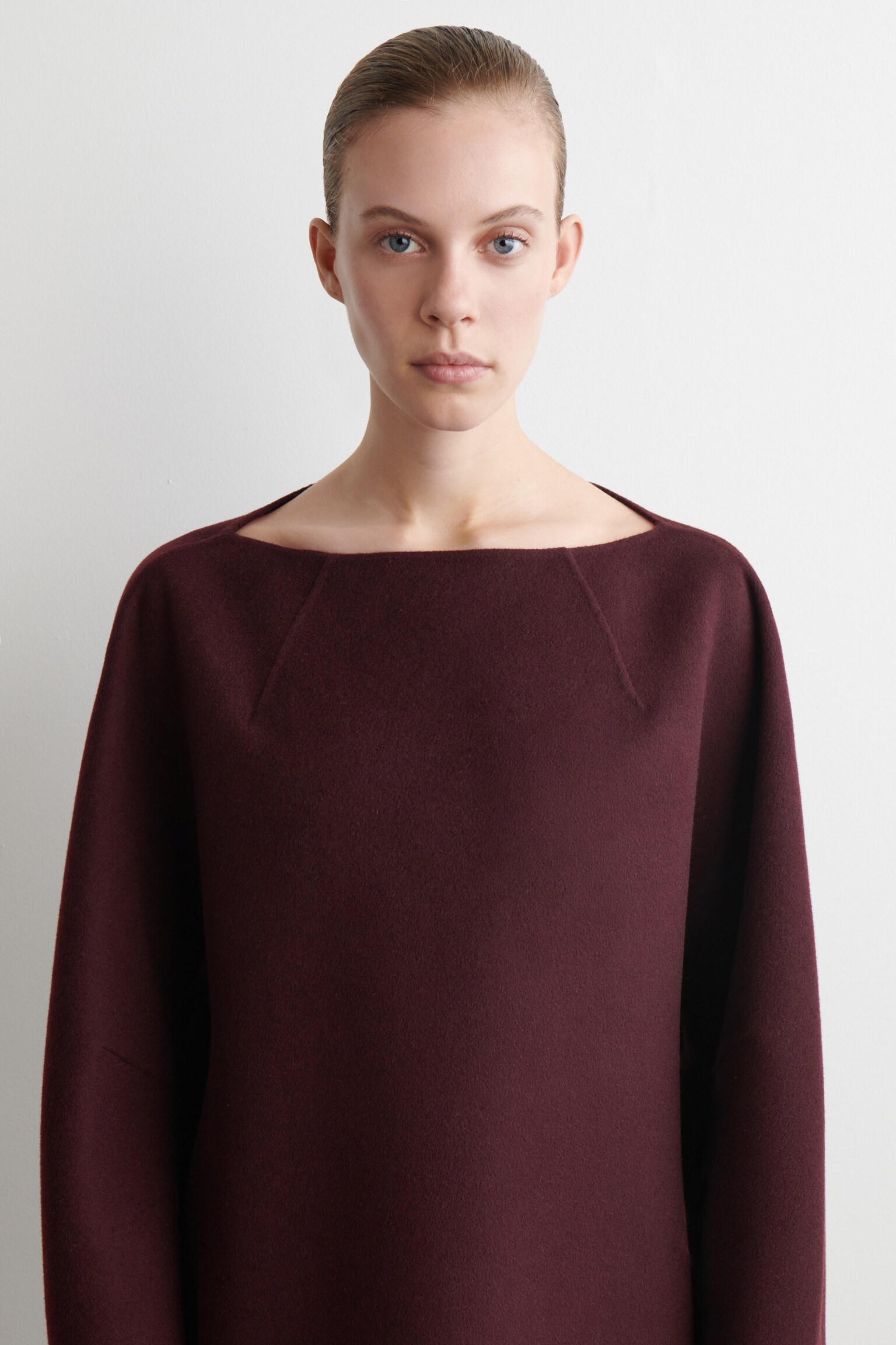 DOUBLE-FACED WOOL MINI DRESS - BORDEAUX - 5