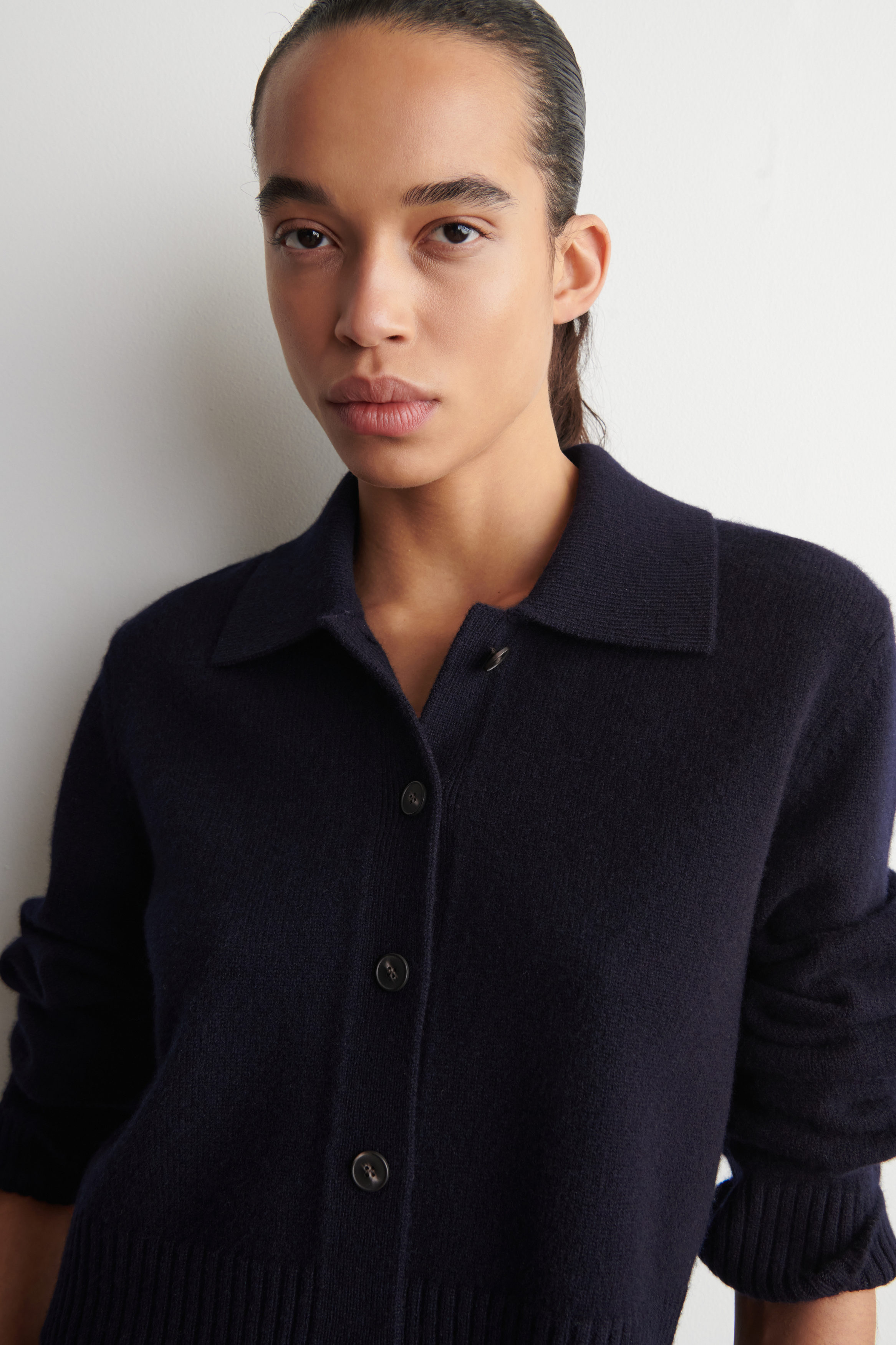 COLLARED MERINO WOOL CARDIGAN - NAVY | COS US