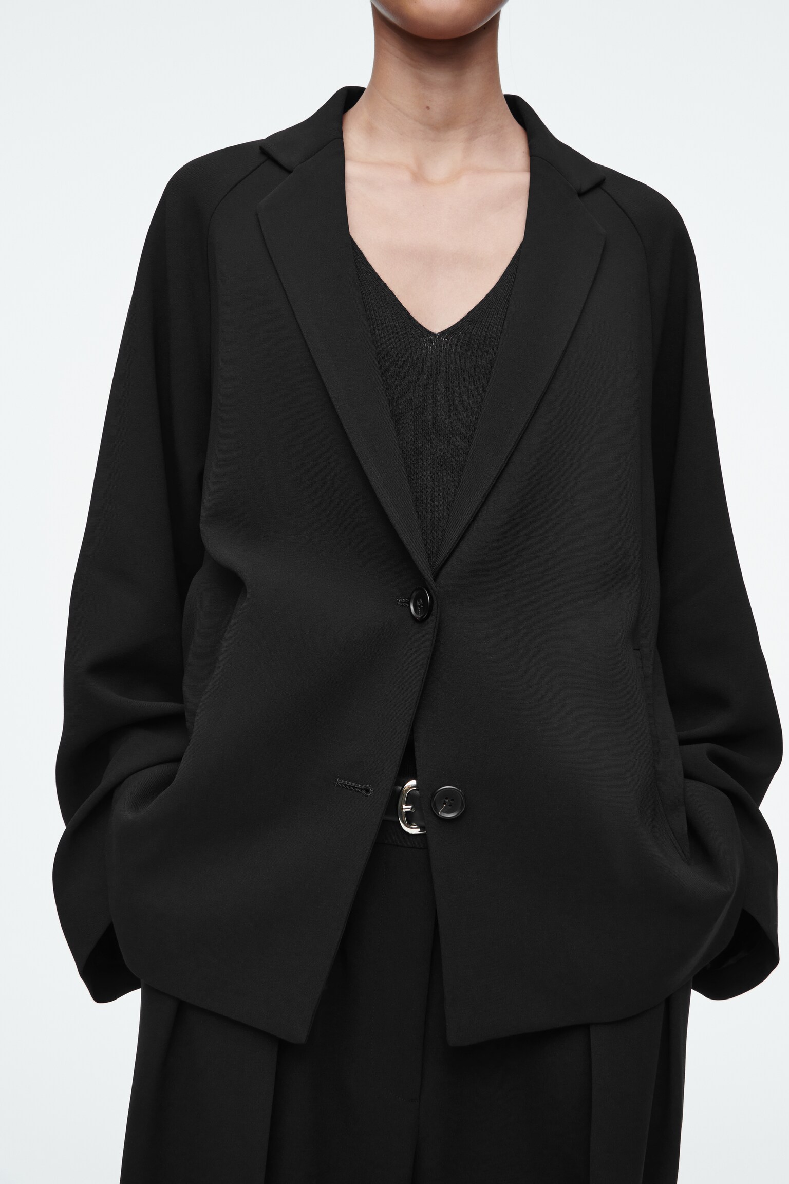 BLAZER DROIT OVERSIZE EN TISSU FLUIDE - NOIR - 6